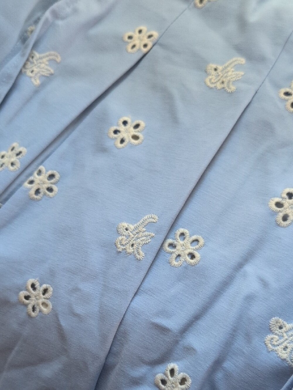 Lacemade Floral Eyelet Embroidered Light Blue Pleated Mini Skirt with Lace Hem - Picture 13 of 16